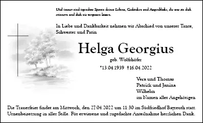 Trauerfeier von Helga Georgius