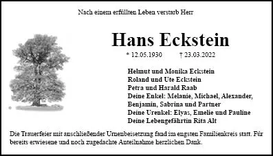 Trauerfeier von Hans Eckstein