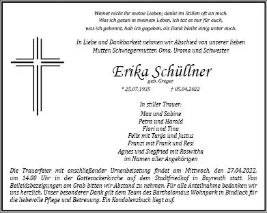 Trauerfeier von Erika Schüllner