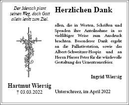 Trauerfeier von Hartmut Wiersig