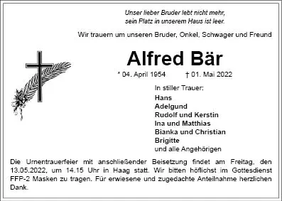 Trauerfeier von Alfred Bär