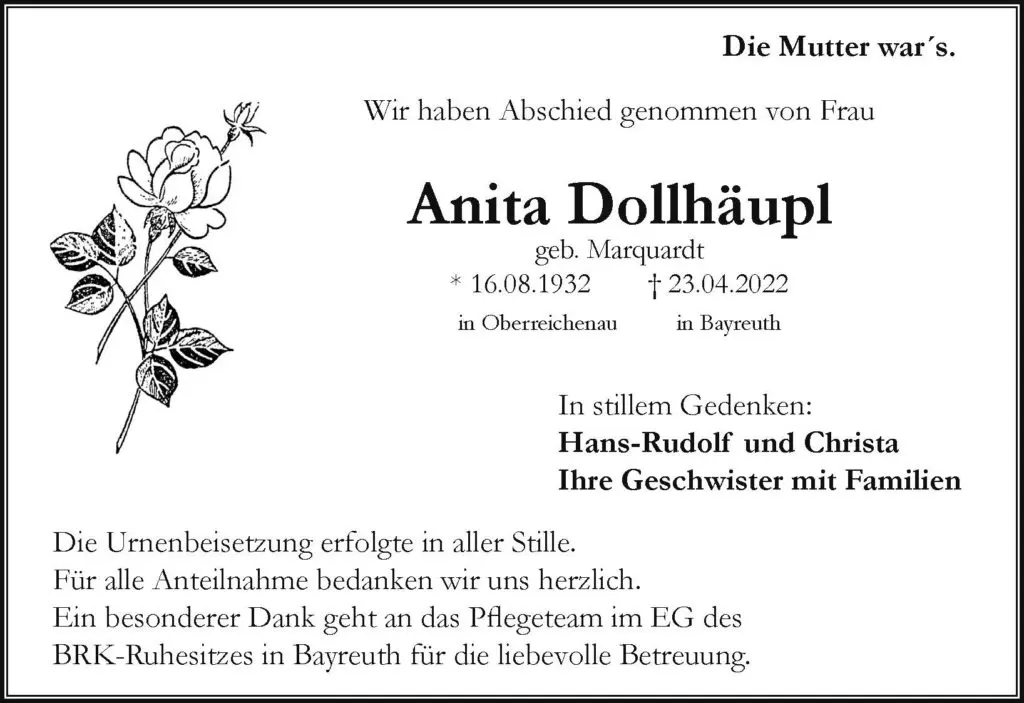 Trauerfeier von Anita Dollhäupl
