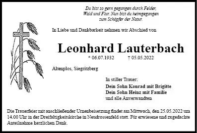 Trauerfeier von Leonhard Lauterbach