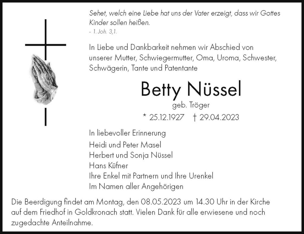 Trauerfeier von Betty Nüssel