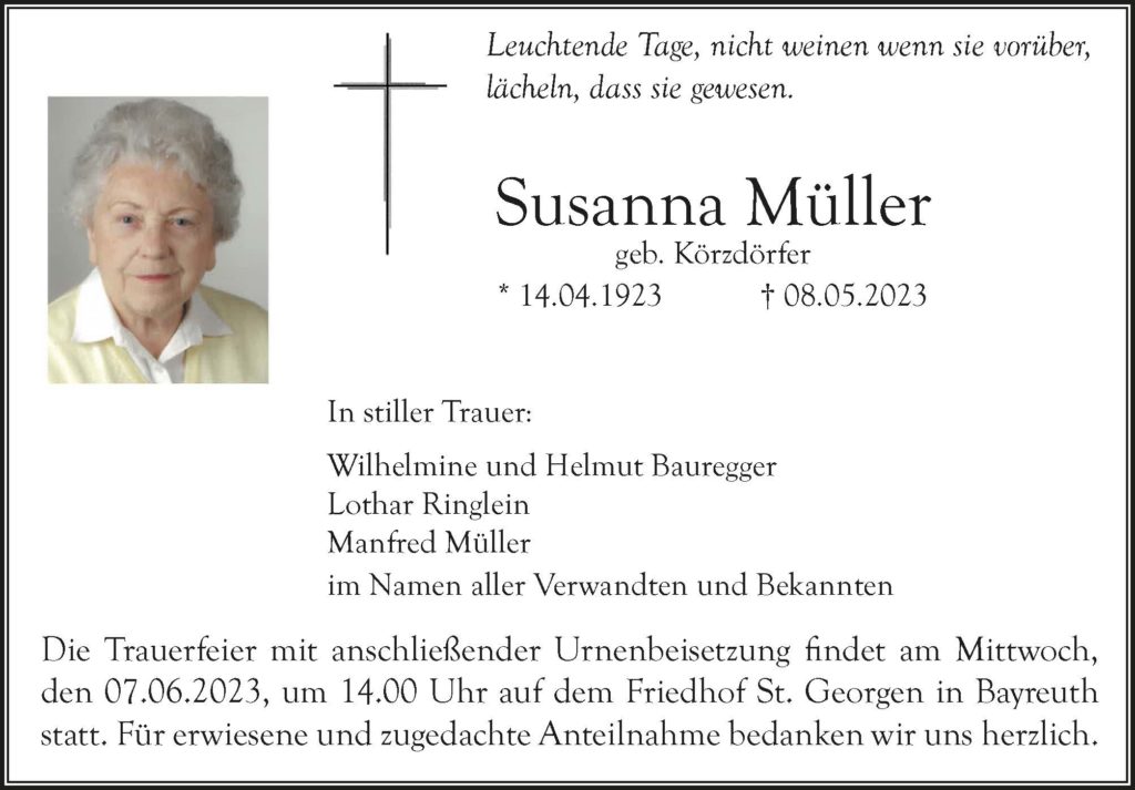 Trauerfeier von Susanna Müller