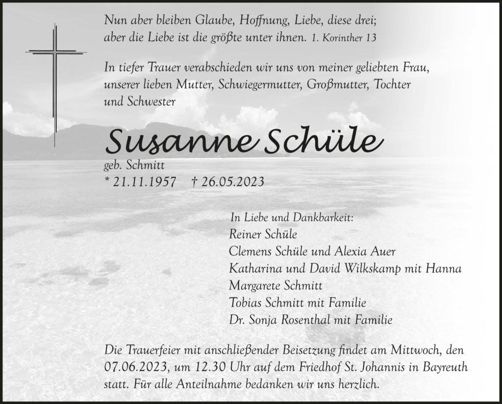 Trauerfeier von Susanne Schüle