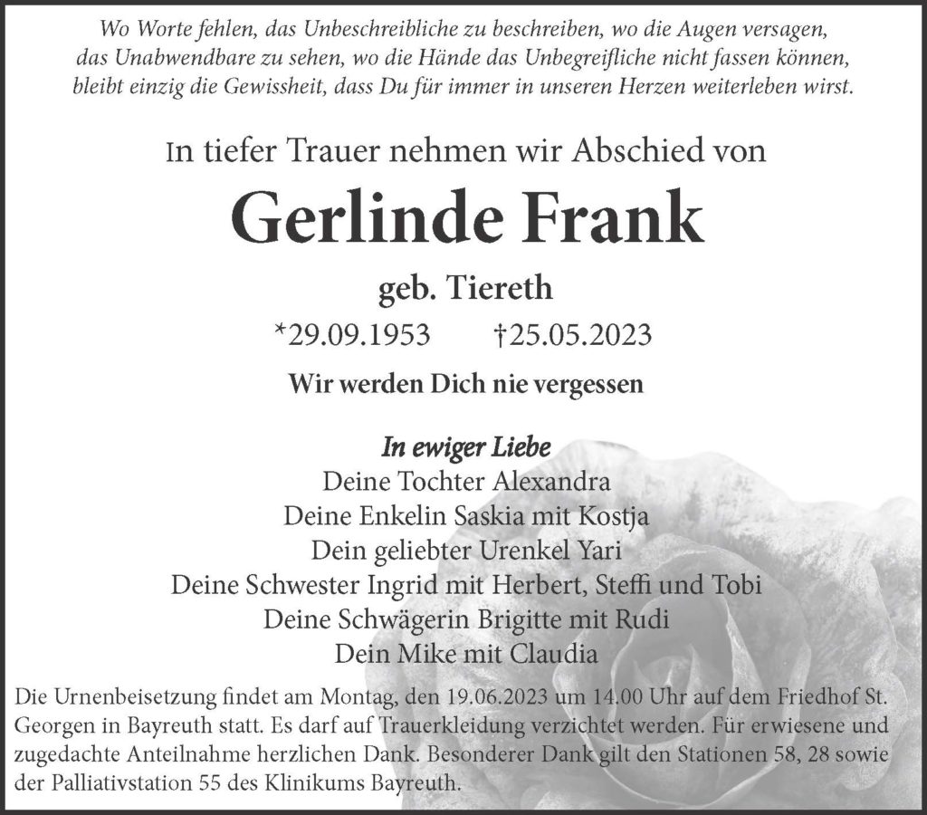 Trauerfeier von Gerlinde Frank