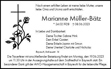 Trauerfeier von Frau Marianne Müller-Bätz