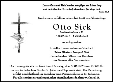 Trauerfeier von Herrn Otto Sick