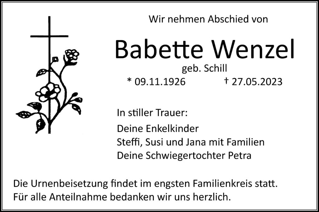 Trauerfeier von Babette Wenzel