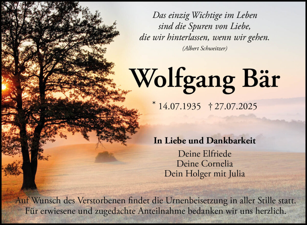 Wolfgang Bär Traueranzeige