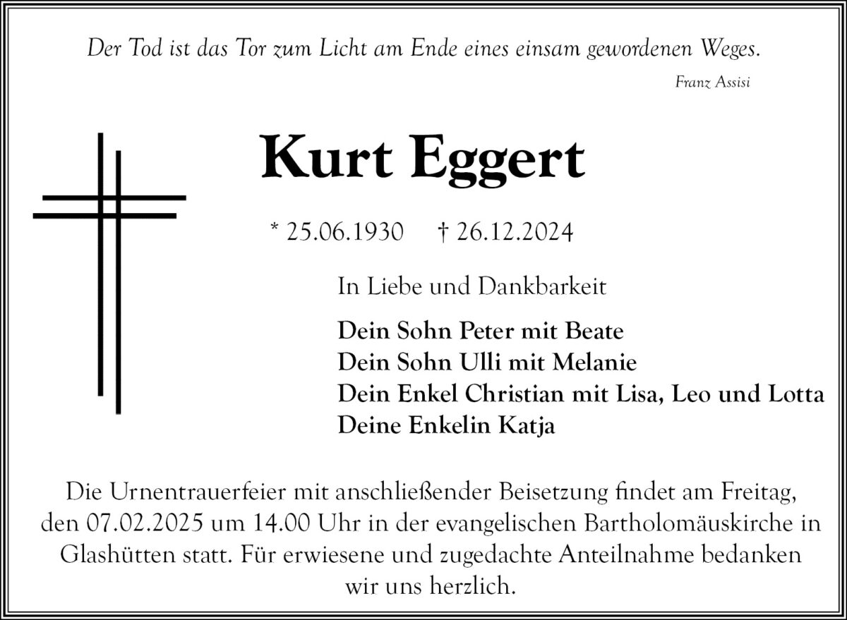 Traueranzeige Kurt Eggert