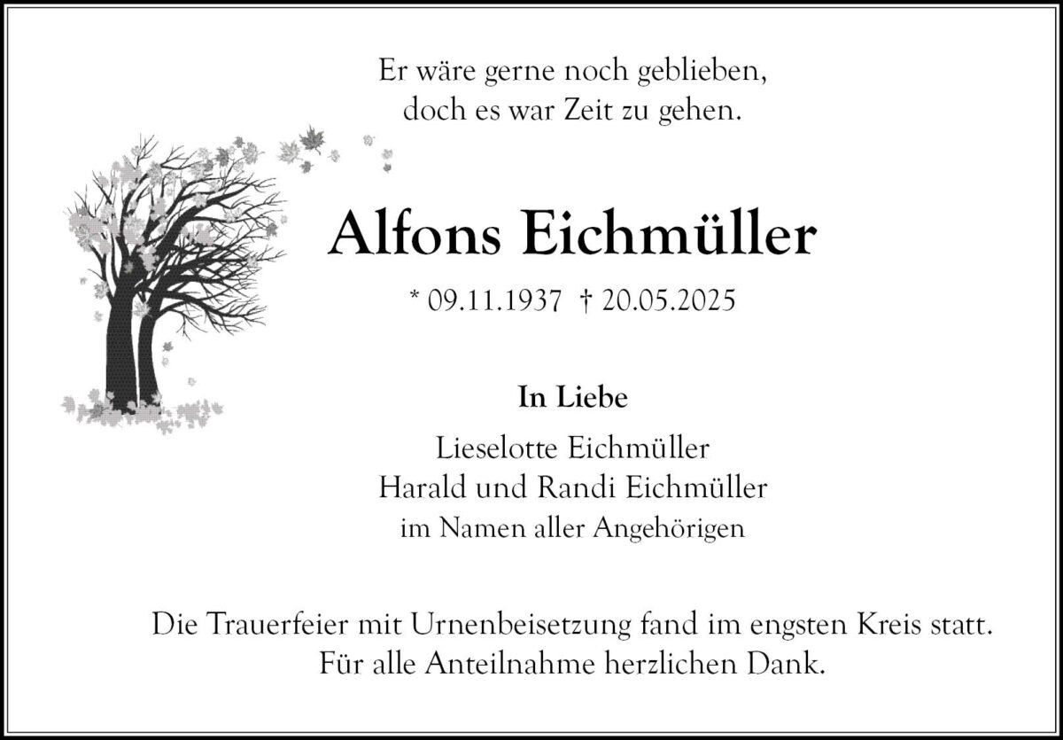 Alfons Eichmüller Traueranzeige