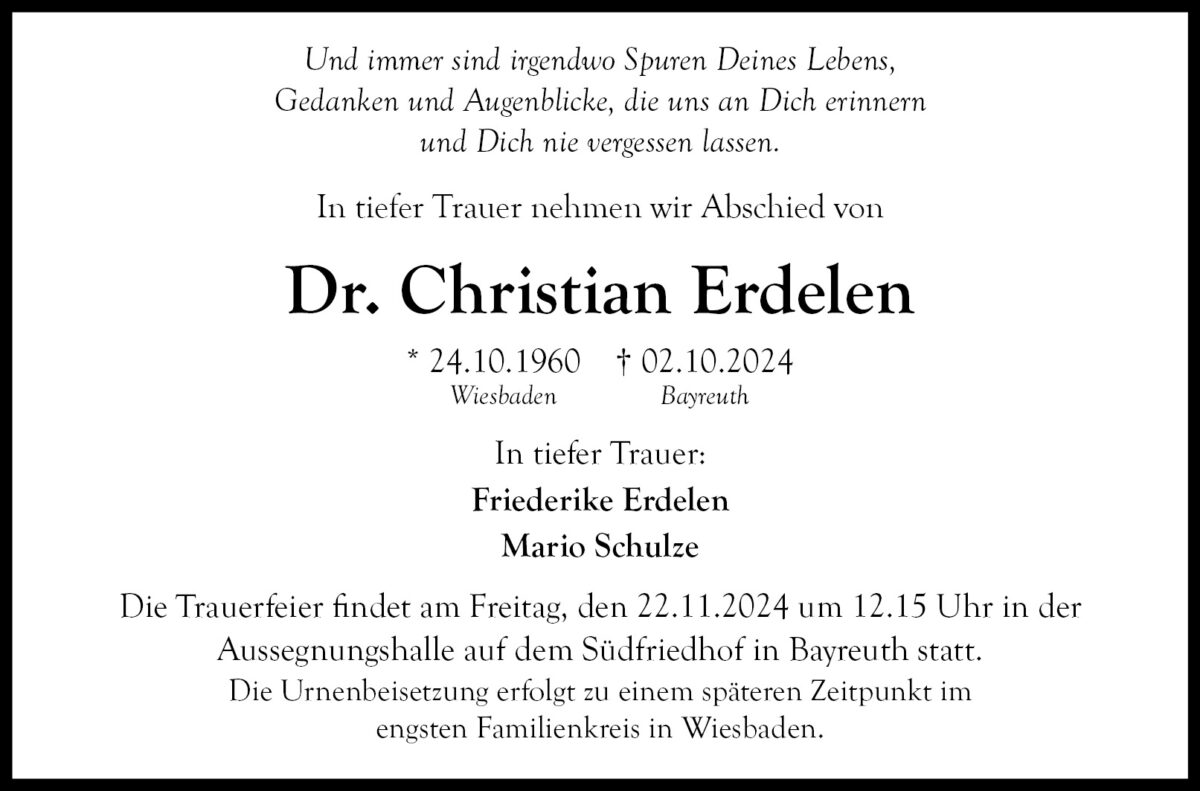 Traueranzeige Erdelen Christian