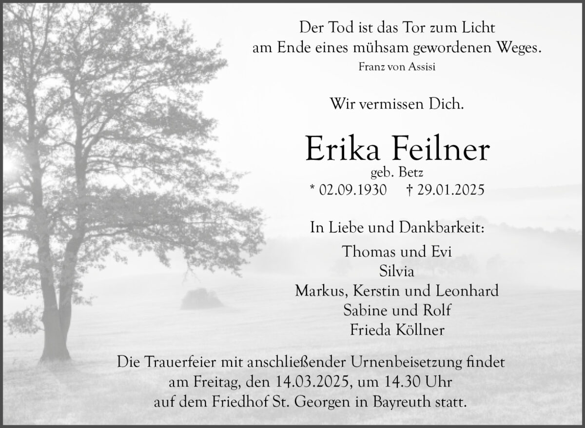 Erika Feilner Traueranzeige