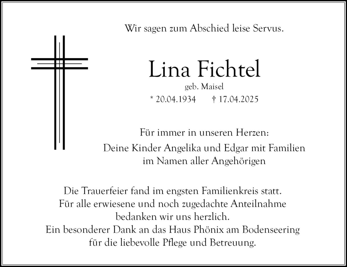 Traueranzeige Lina Fichtel