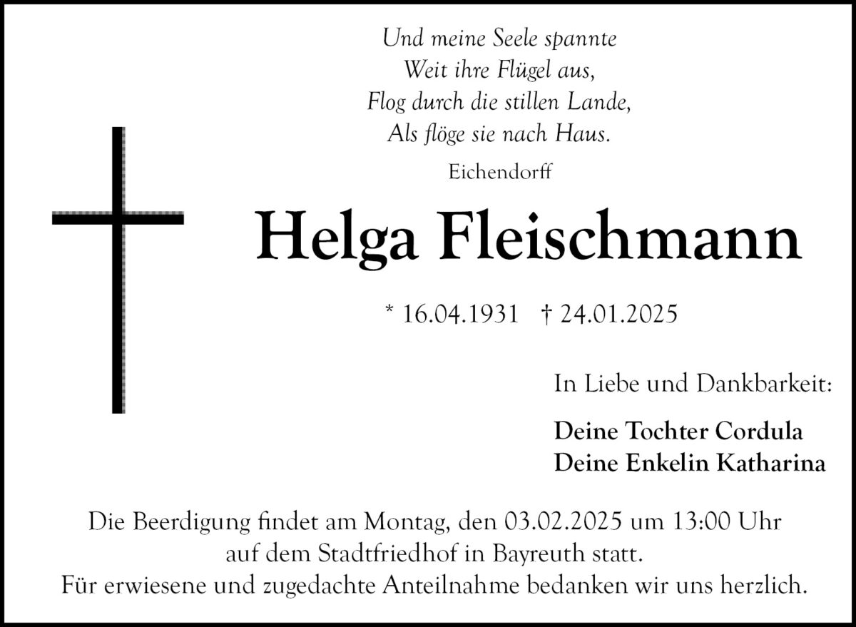 Traueranzeige Helga Fleischmann