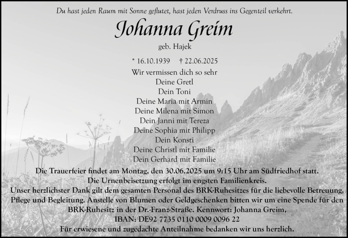 Johanna Greim Traueranzeige