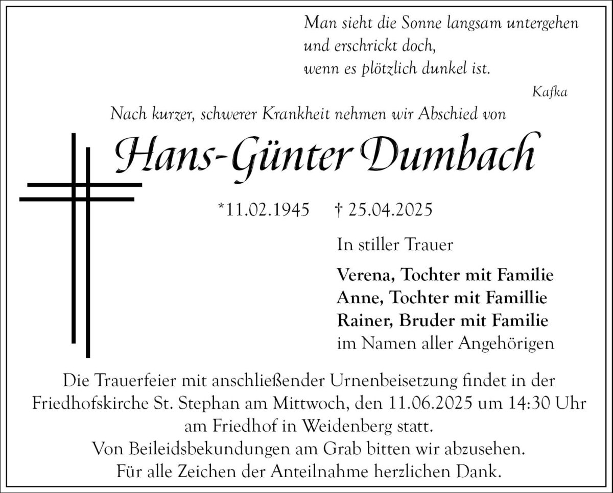 Hans-Günter Dumbach Traueranzeige