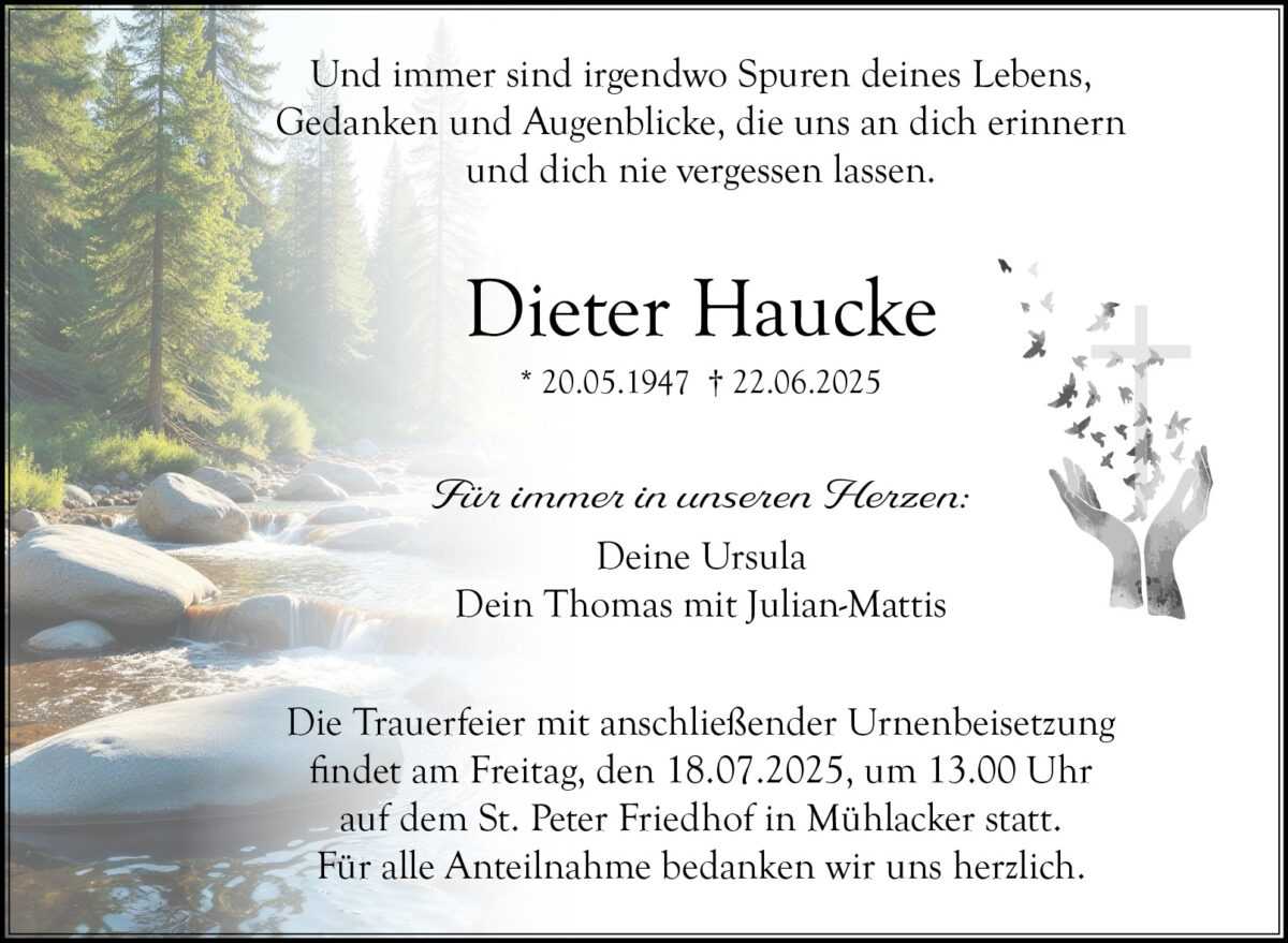 Traueranzeige Dieter Haucke