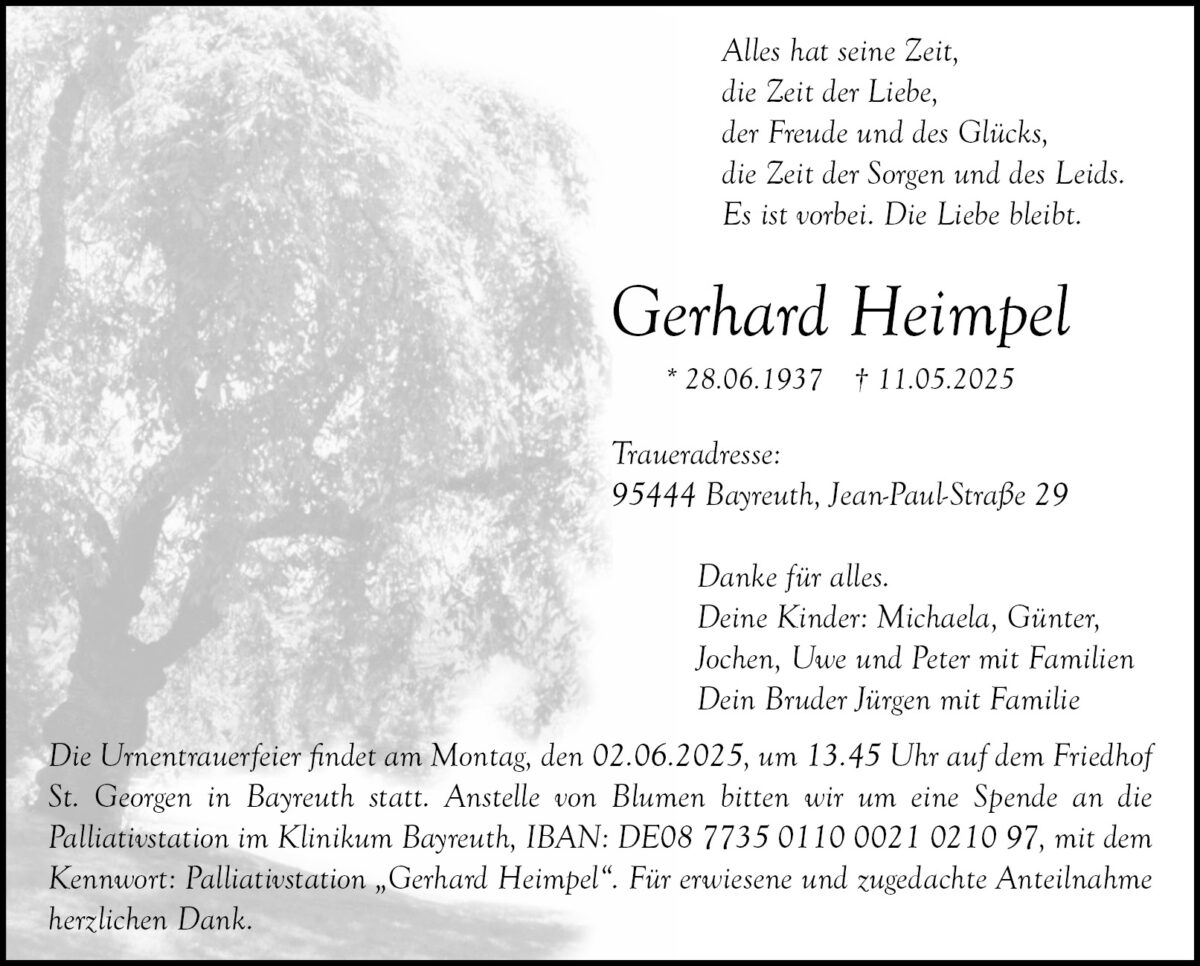 Traueranzeige Gerhard Heimpel