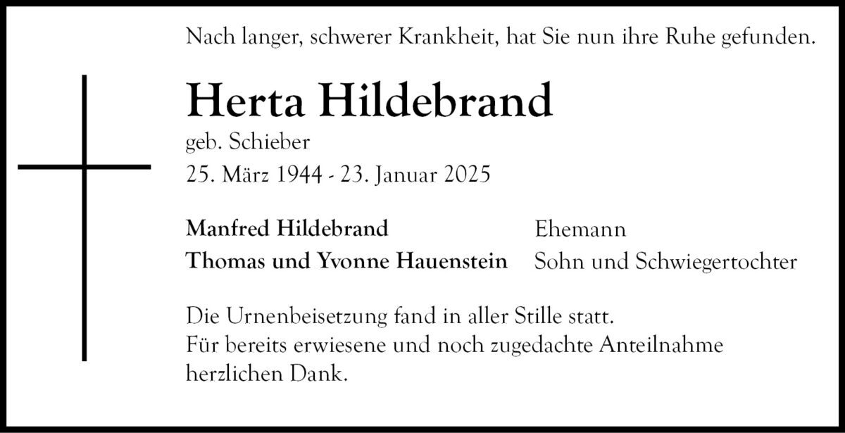 Traueranzeige Herta Hildebrand