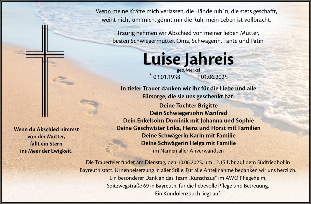 Traueranzeige Luise Jahreis