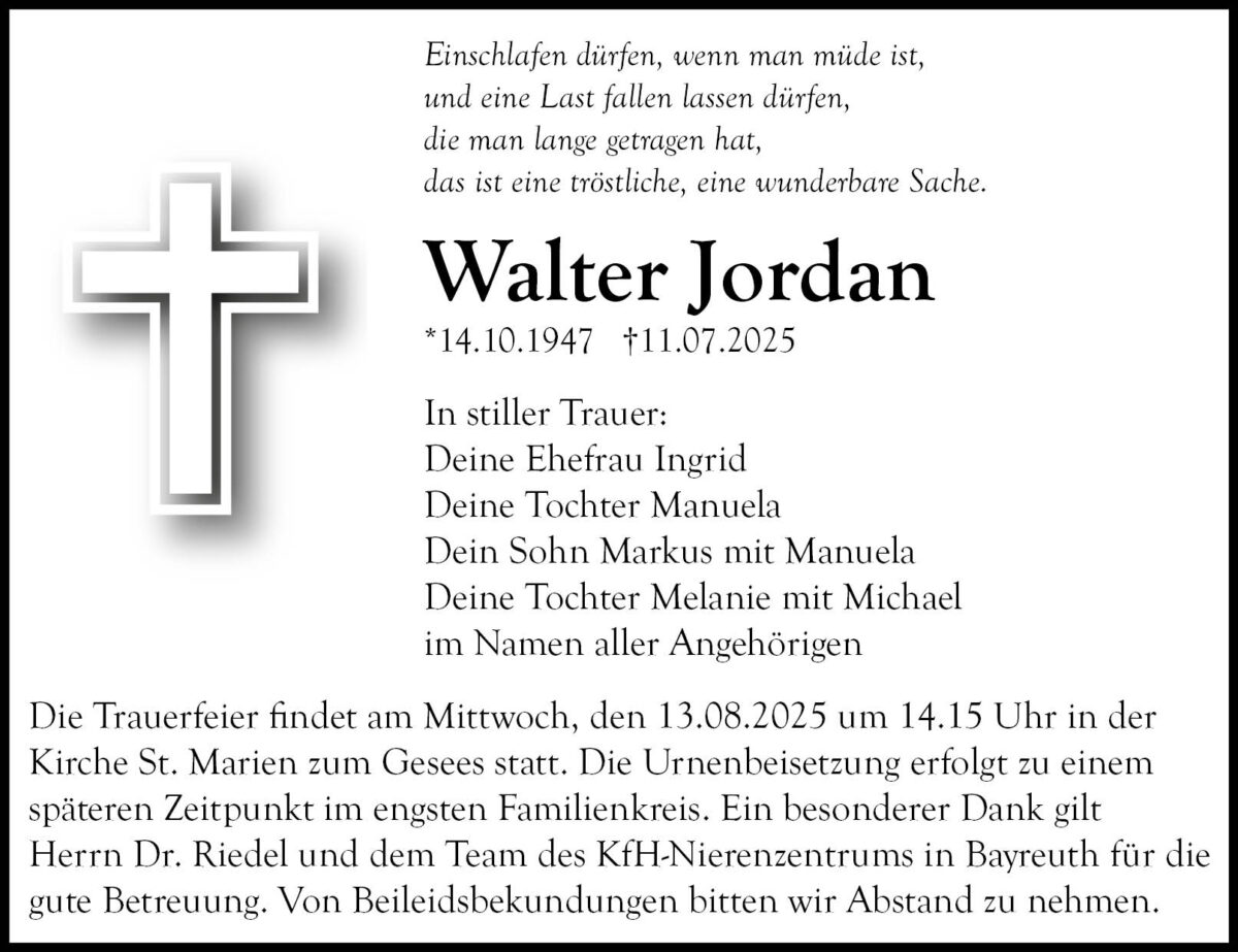 Walter Jordan Traueranzeige