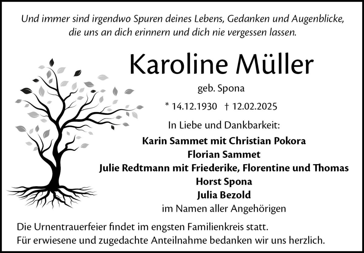 Traueranzeige Karoline Müller