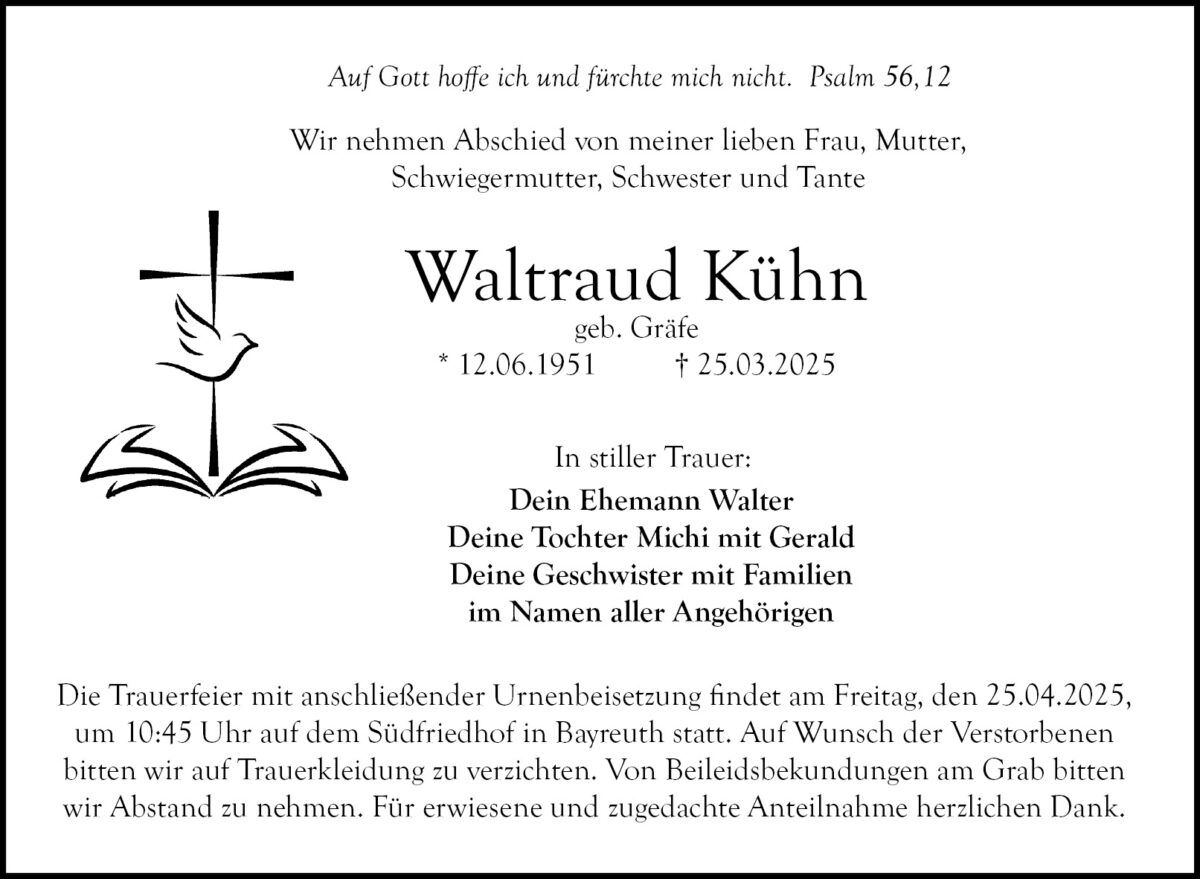 Traueranzeige Waltraud Kühn