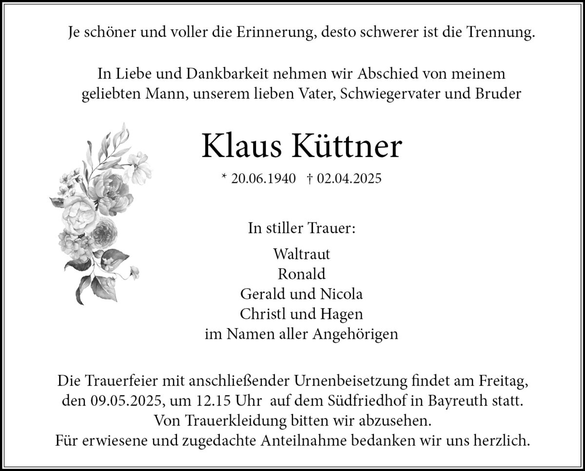 Traueranzeige Klaus Küttner