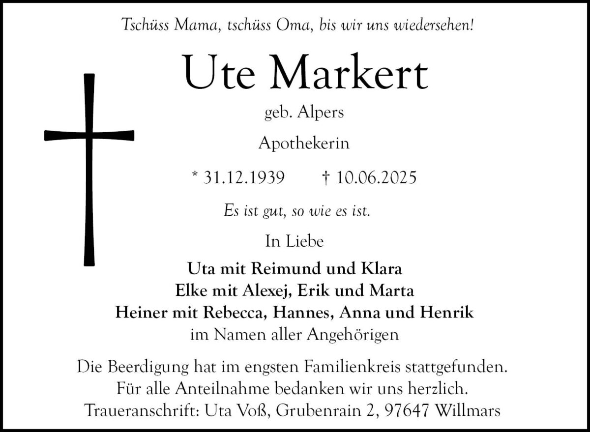 Ute Markert Traueranzeige