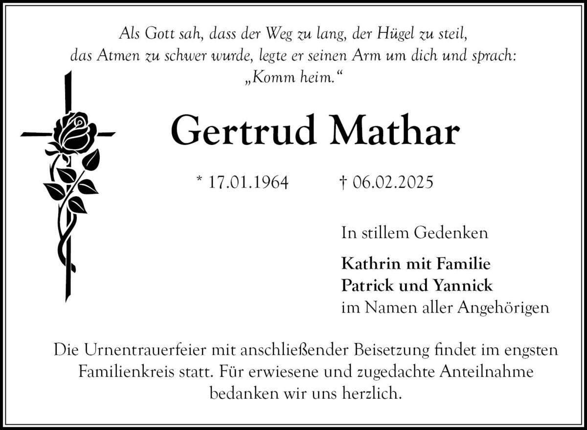 Traueranzeige Gertrud Mathar