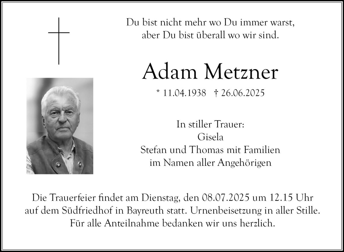 Traueranzeige Adam Metzner