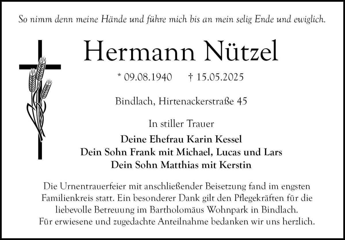 Hermann Nützel Traueranzeige