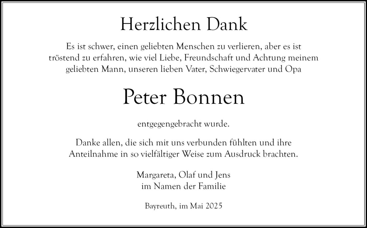 Danksagung Peter Bonnen