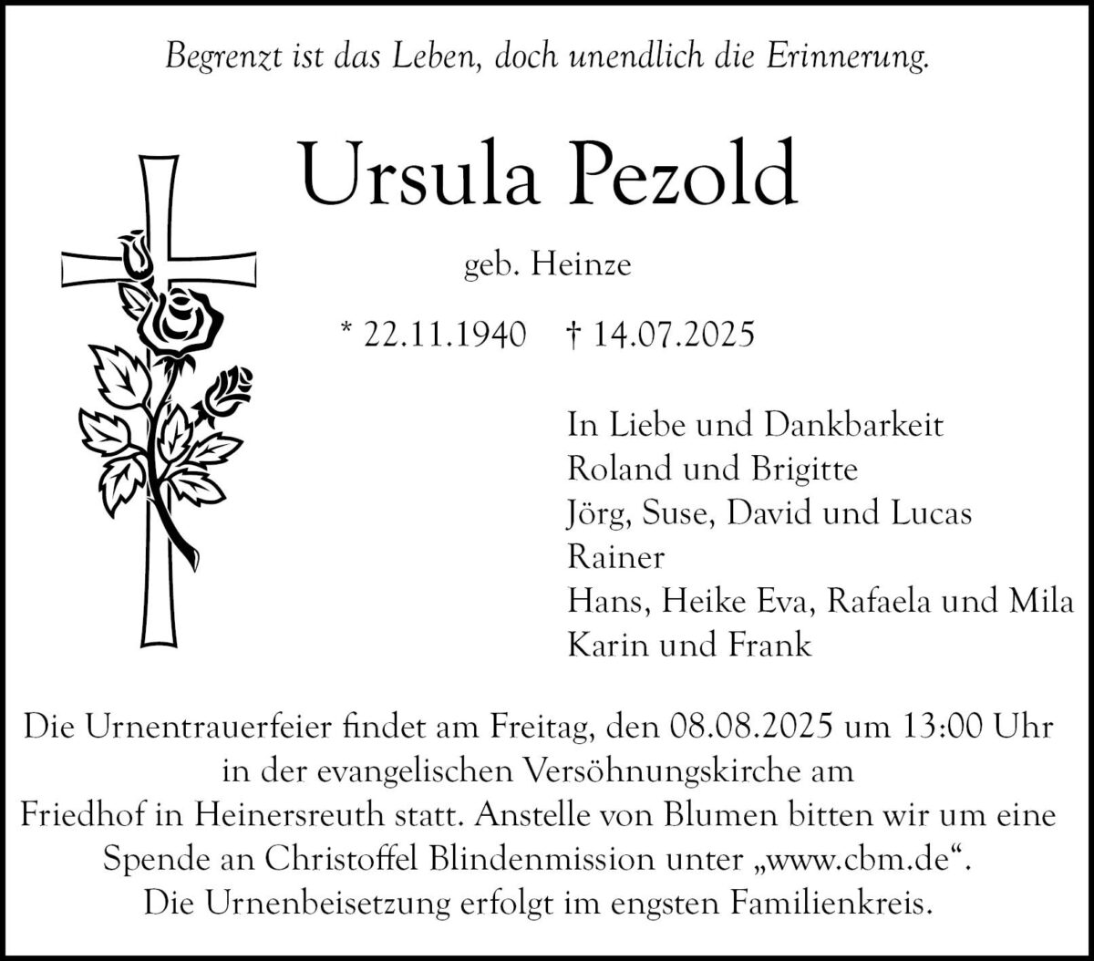 Ursula Pezold Traueranzeige