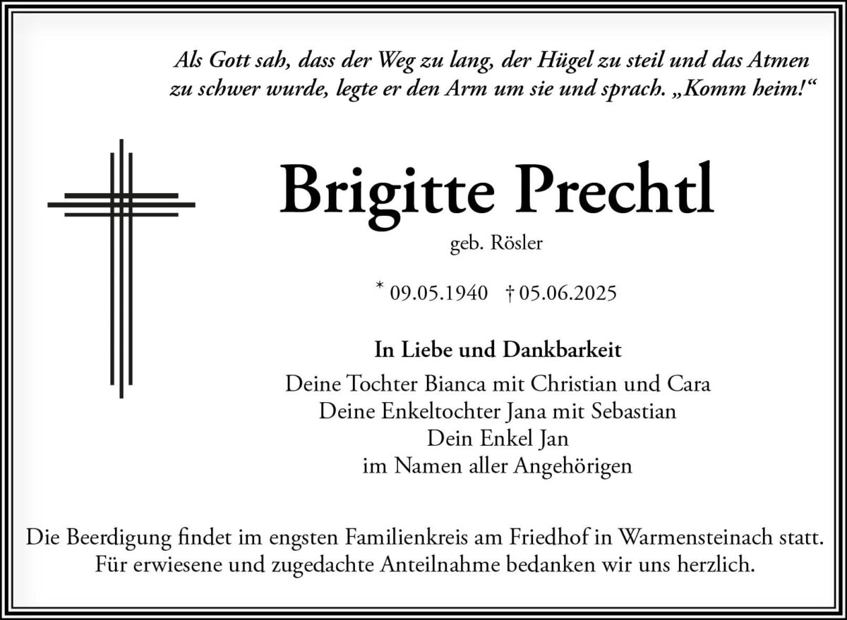 Brigitte Prechtl Traueranzeige