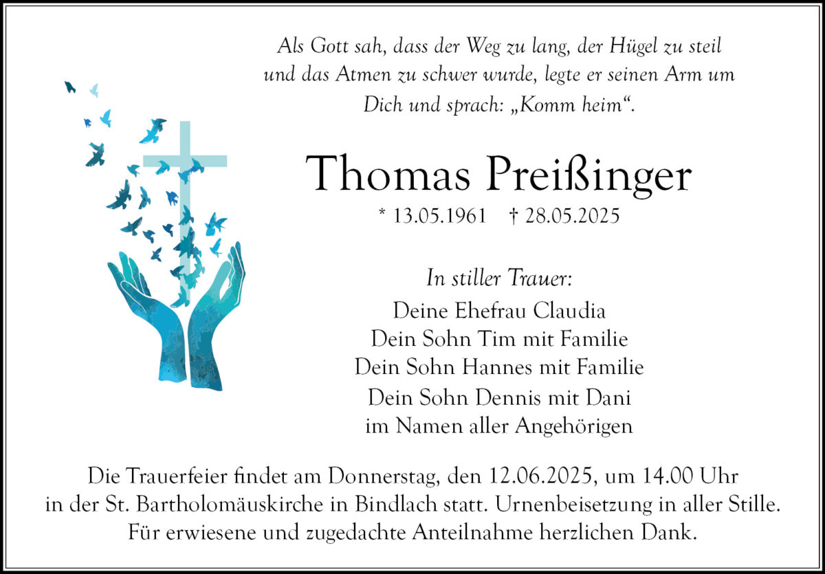 Traueranzeige Thomas Preißinger