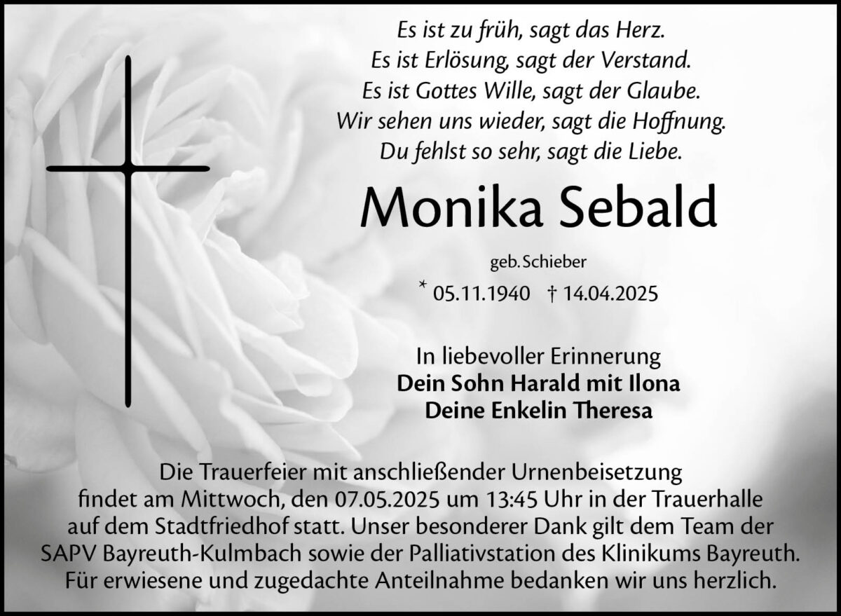 Monika Sebald Traueranzeige