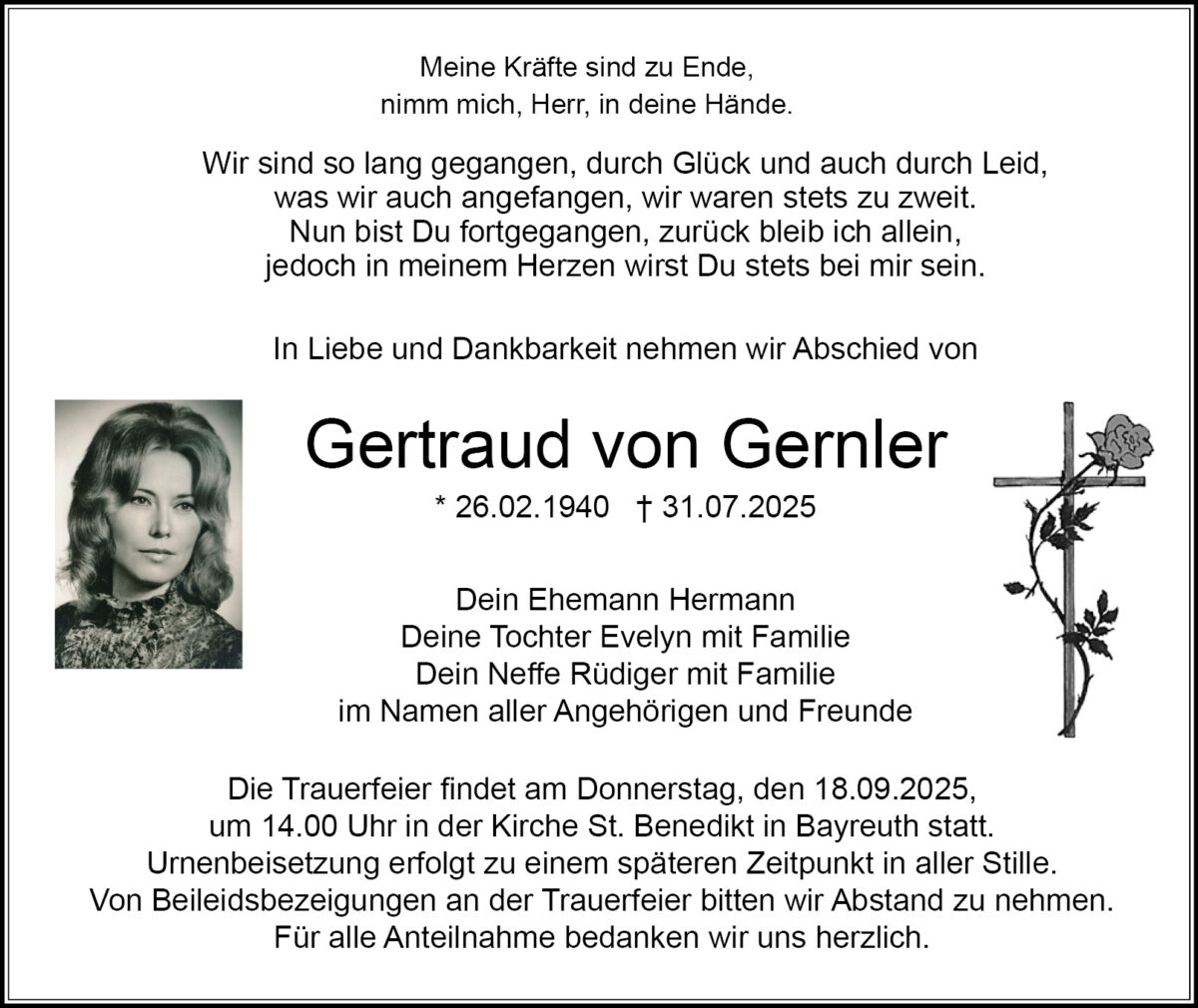 Gertraud von Gernler Traueranzeige