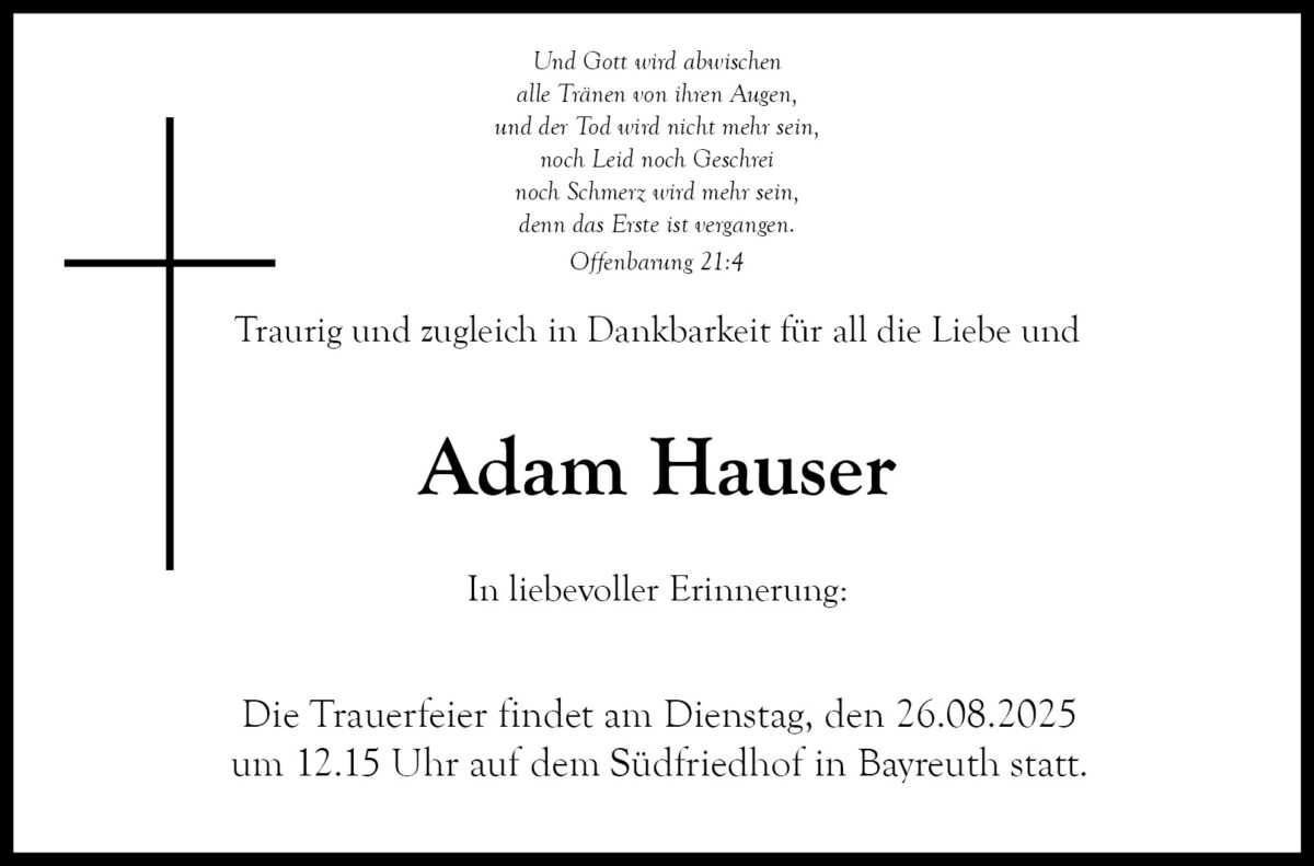 Adam Hauser Traueranzeige