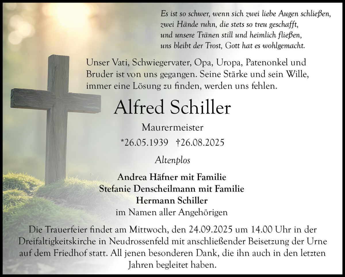 Alfred Schiller Traueranzeige