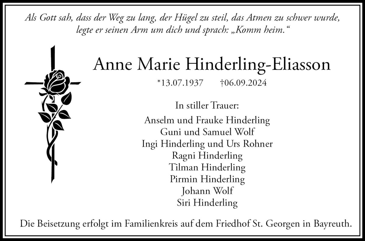 Anne Hinderling Traueranzeige