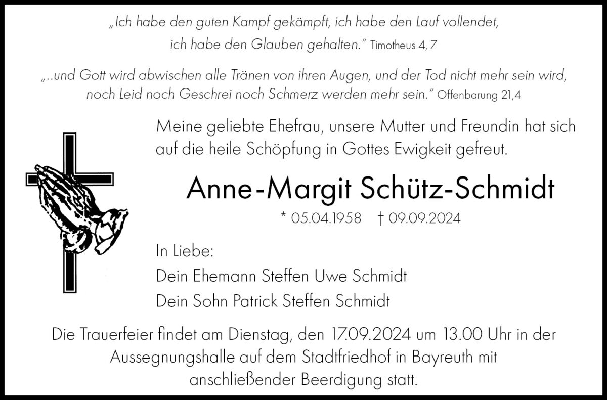 Anne-Margit Schütz-Schmidt Traueranzeige