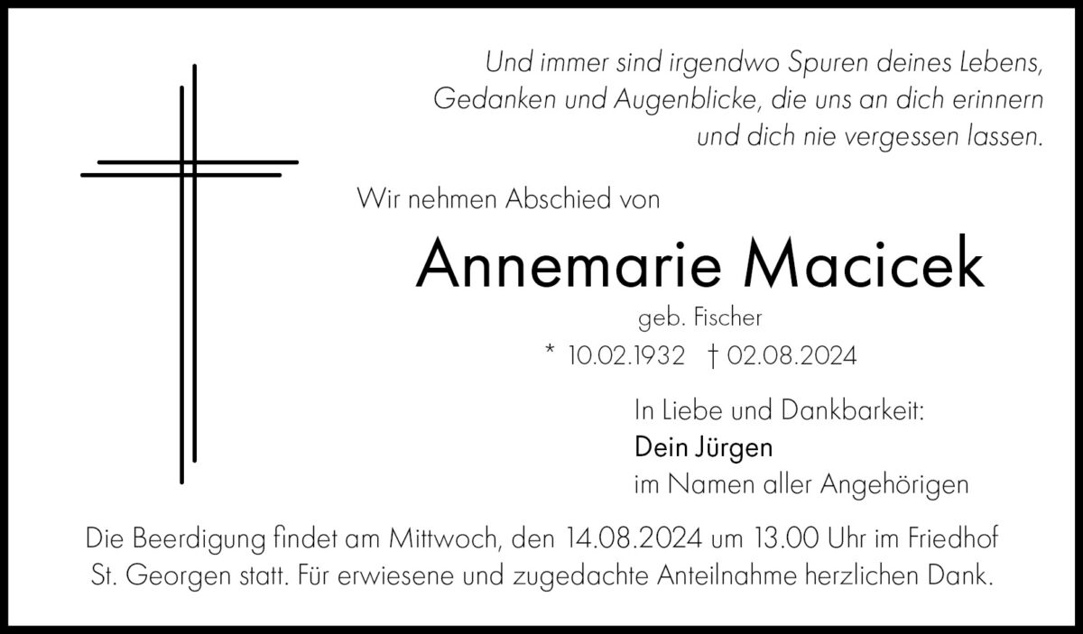 Annemarie Macicek Traueranzeige