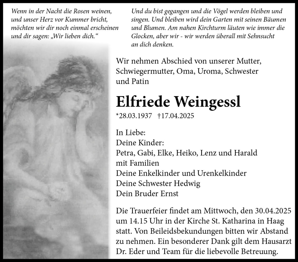 Elfriede Weingessl Traueranzeige