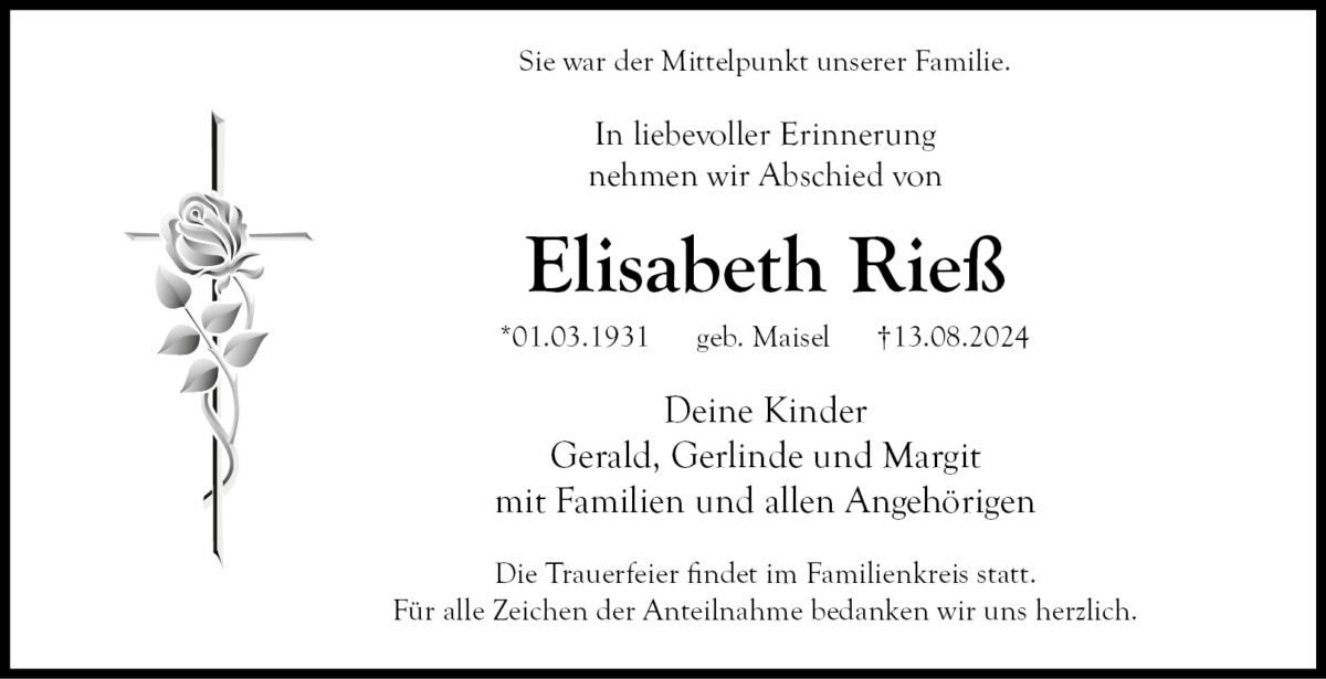 Elisabeth Rieß Traueranzeige