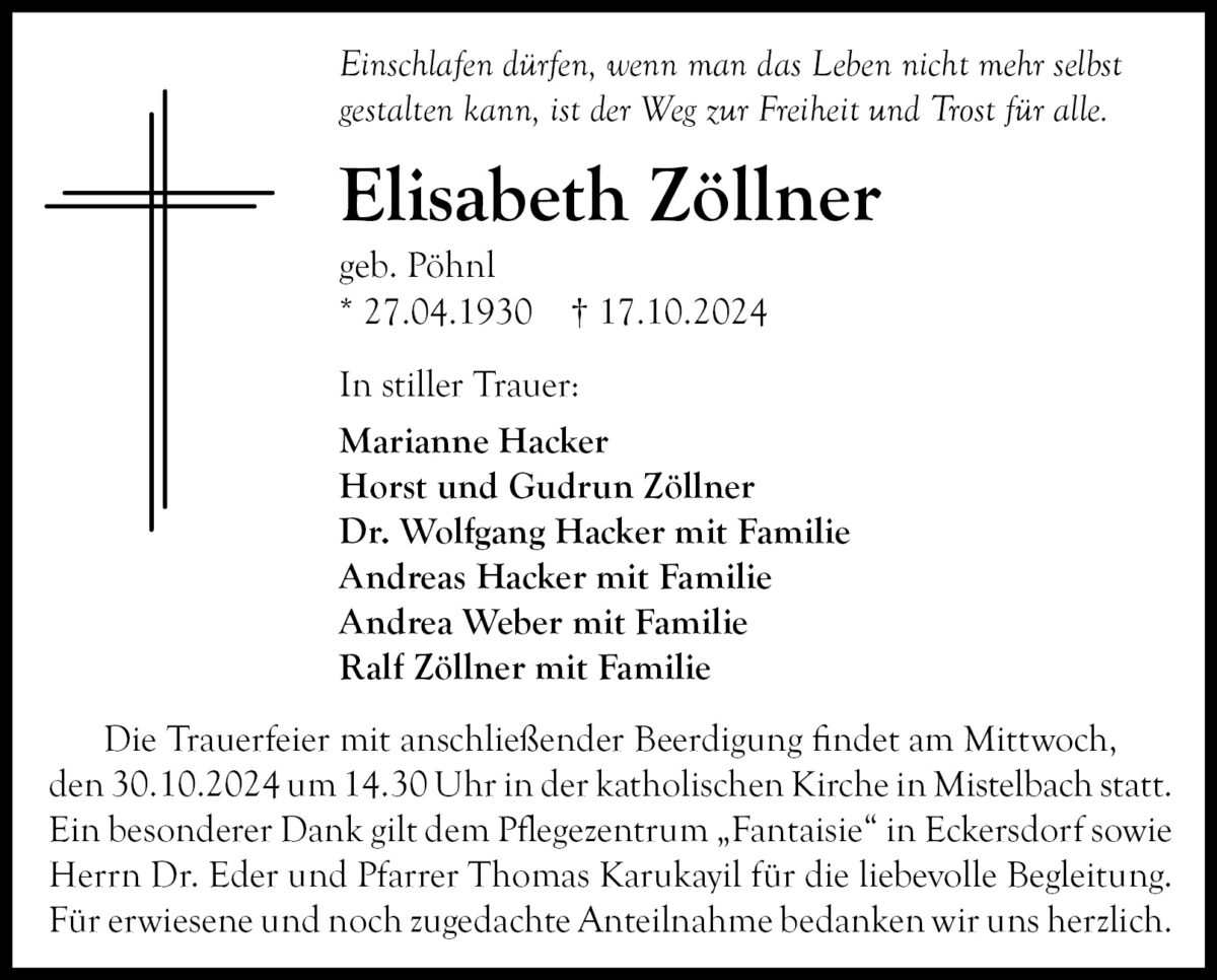 Elisabeth Zöllner Traueranzeige