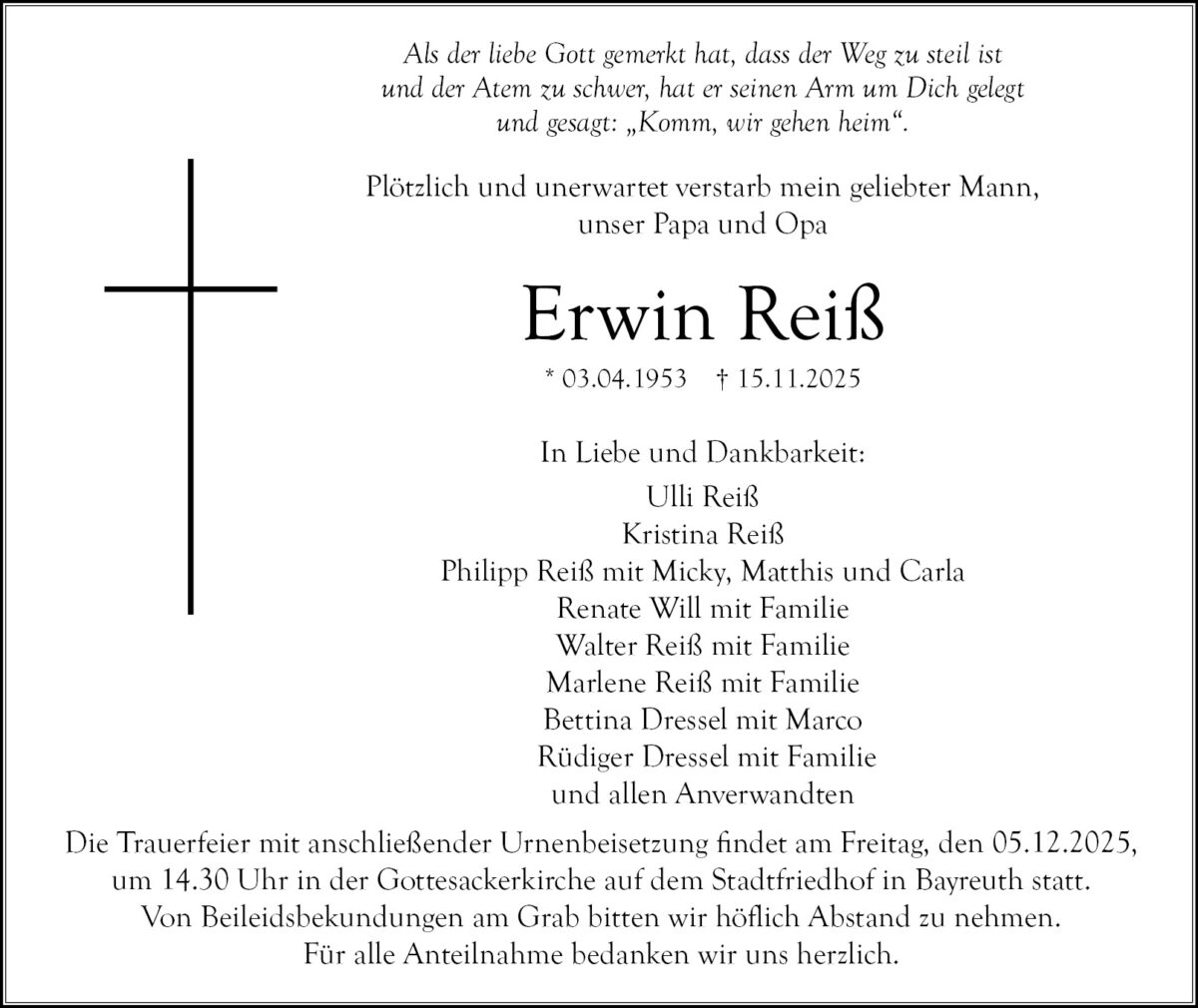 Erwin Reiß Traueranzeige